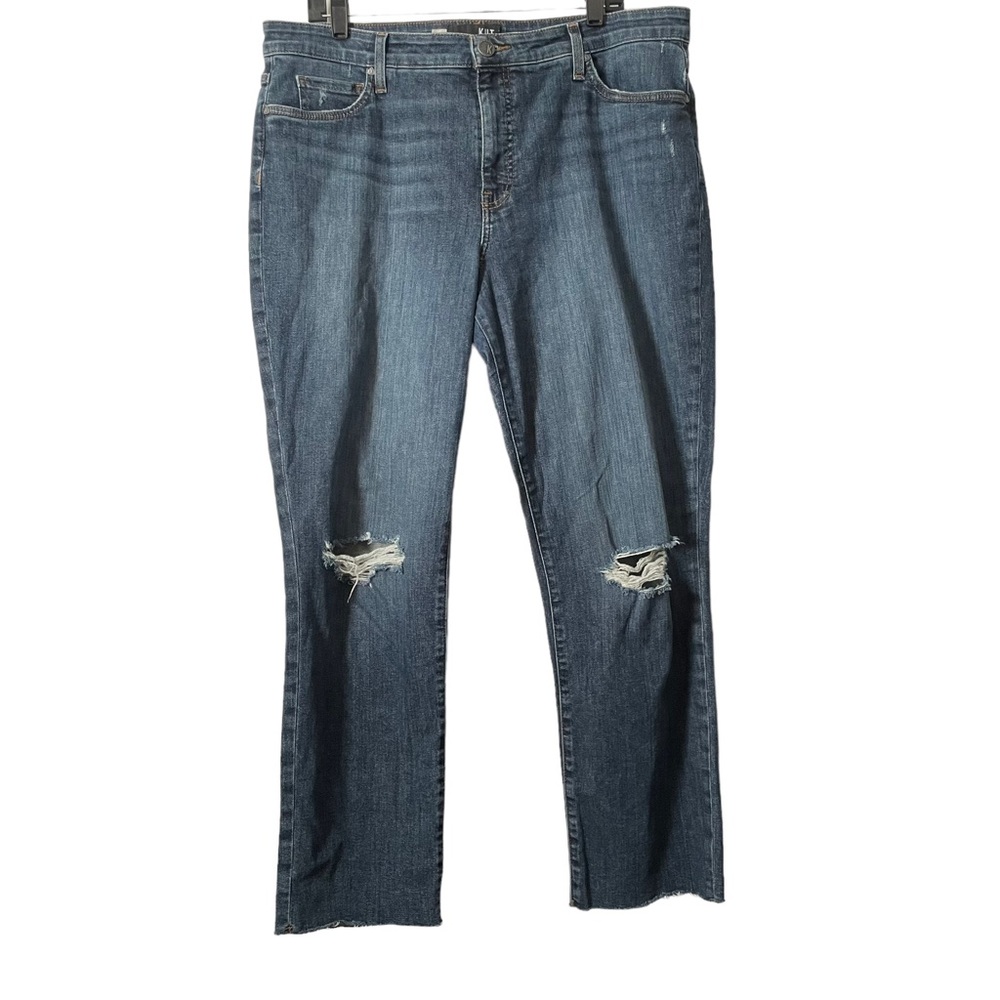 Kut High Rise Reese Fab Ab Ankle Straight Leg Distressed Denim Jeans Size 16 EUC